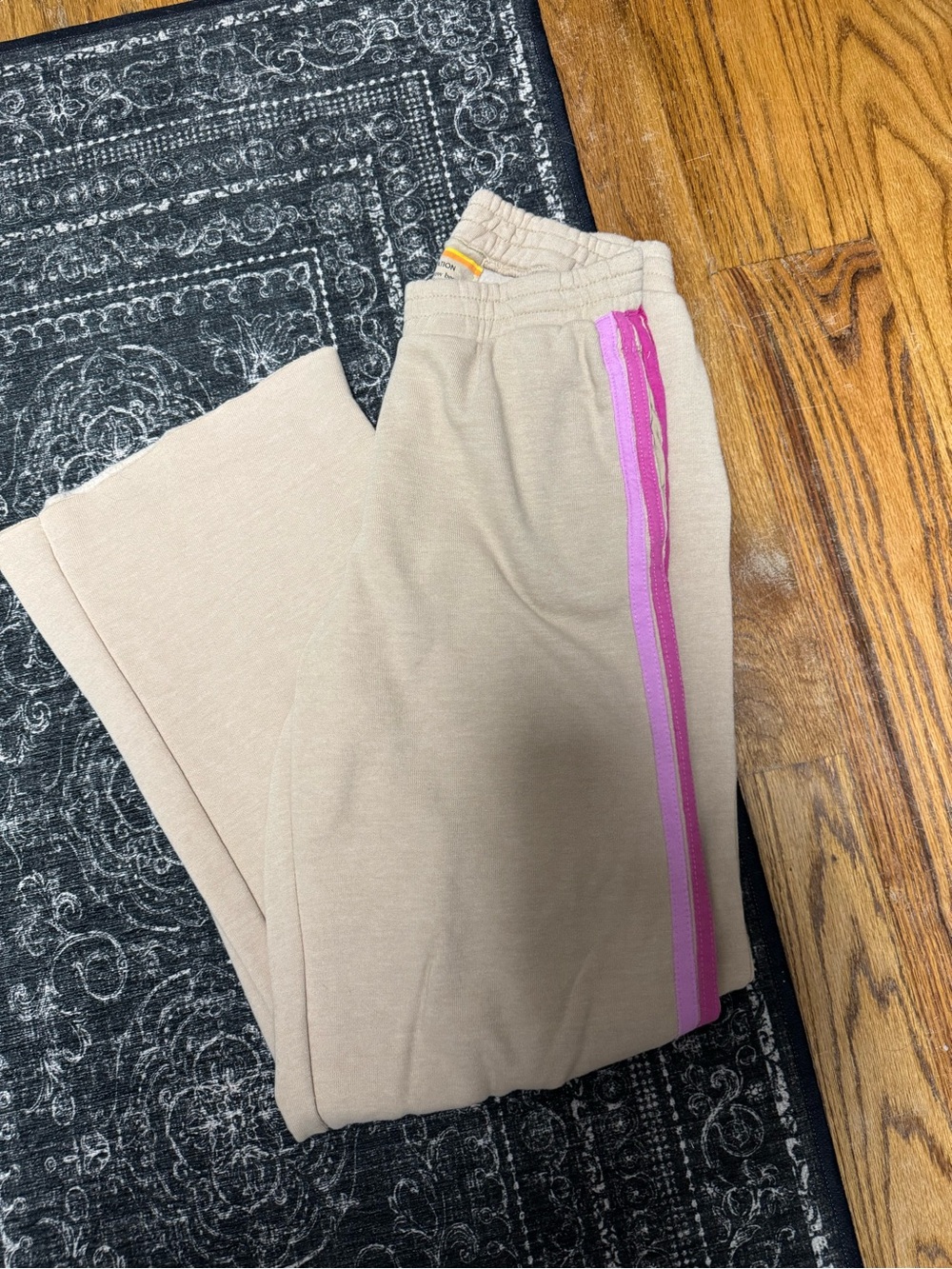 Aviator Nation stripe wide leg Pants Beige & Pink Size Medium